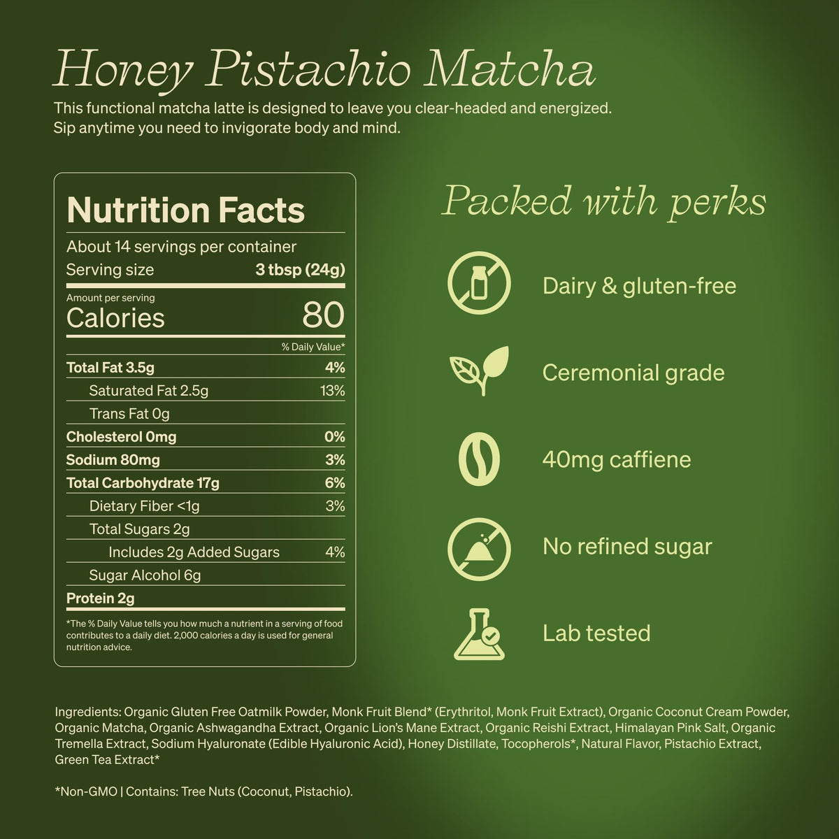 Clevr Pistachio Matcha SuperLatte – Organic Ceremonial Grade Instant Latte with Lions Mane & Reishi