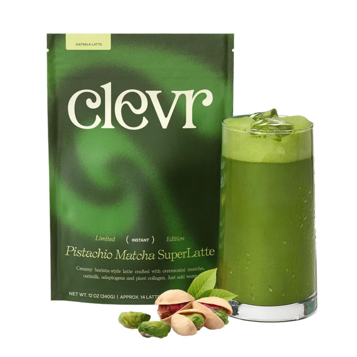 Clevr Pistachio Matcha SuperLatte – Organic Ceremonial Grade Instant Latte with Lions Mane & Reishi