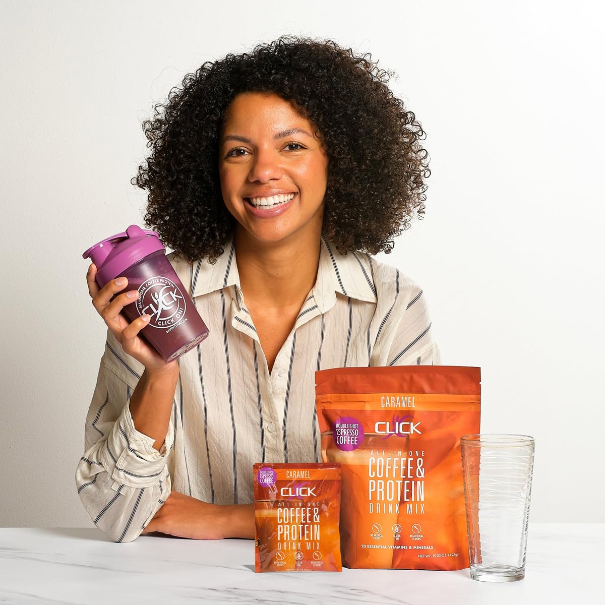 Click Coffee Protein Powder – Double Shot Espresso, 16g Protein, 150mg Caffeine, 23 Vitamins, Gluten Free, Caramel