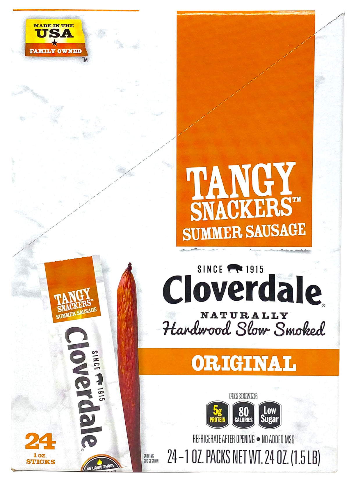Cloverdale Tangy Snackers Summer Sausage Sticks – 24 Pack, Individually Wrapped, 1 oz Each
