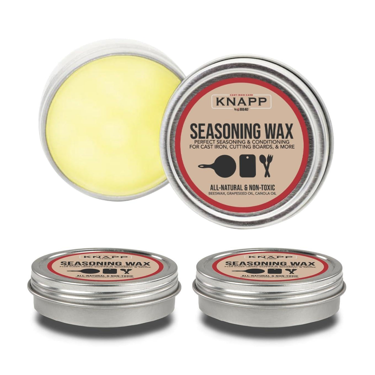 Knapp Made Cast Iron & Carbon Steel Seasoning Wax – 2oz (3-Pack) by CM SCRUBBER