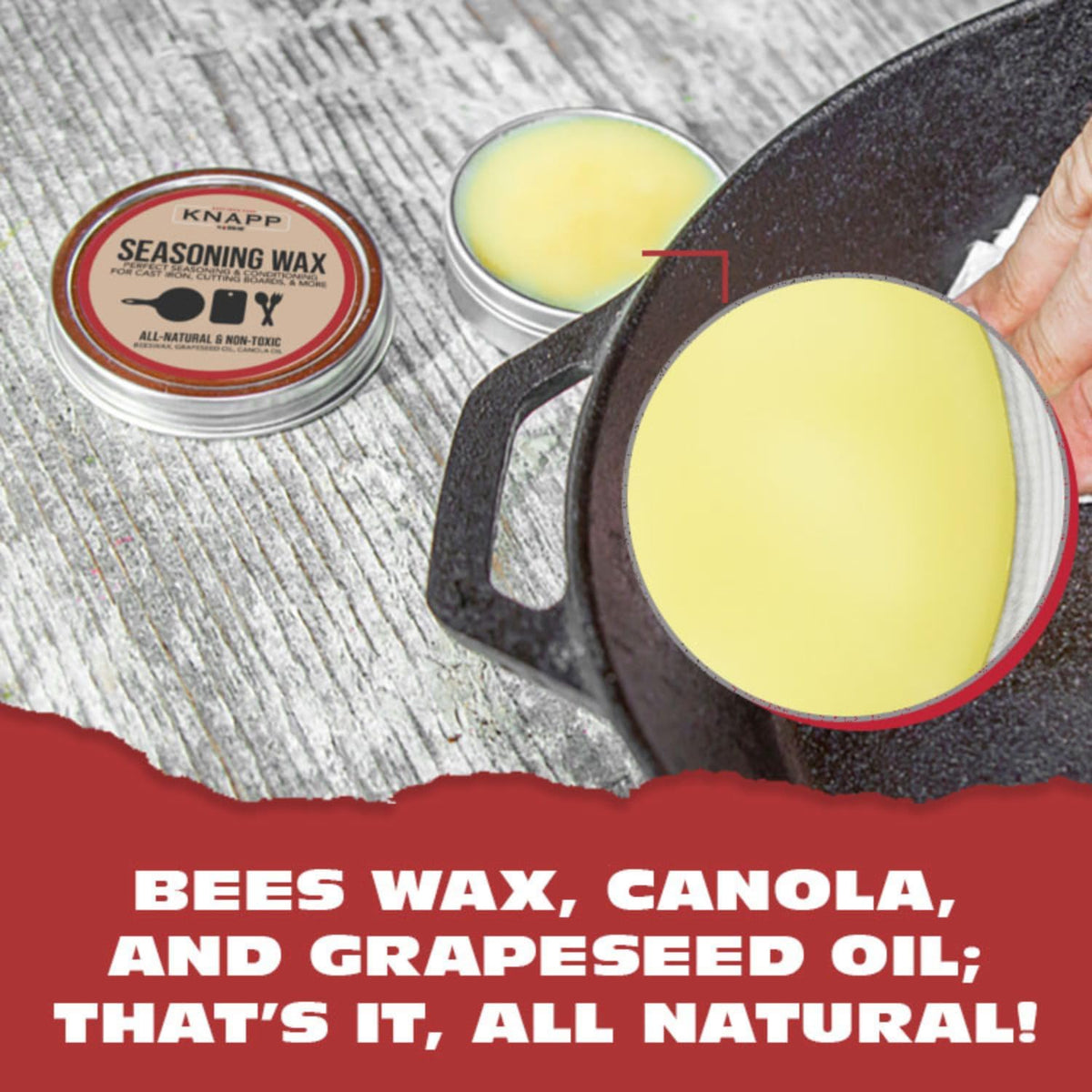 Knapp Made Cast Iron & Carbon Steel Seasoning Wax – 2oz (3-Pack) by CM SCRUBBER