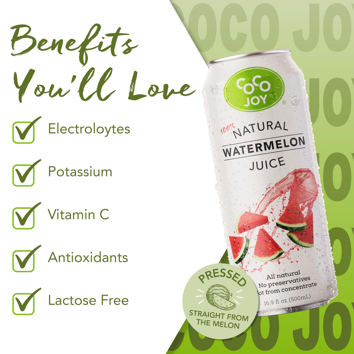 CoCo Joy 100% Natural Watermelon Juice – 12-Pack, Low-Calorie Hydration