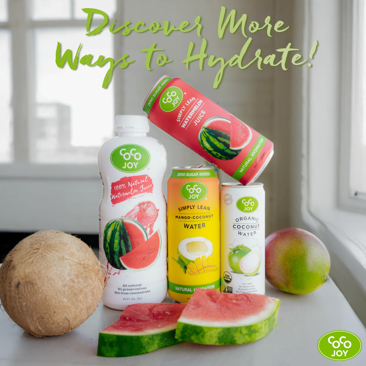 CoCo Joy 100% Natural Watermelon Juice – 12-Pack, Low-Calorie Hydration