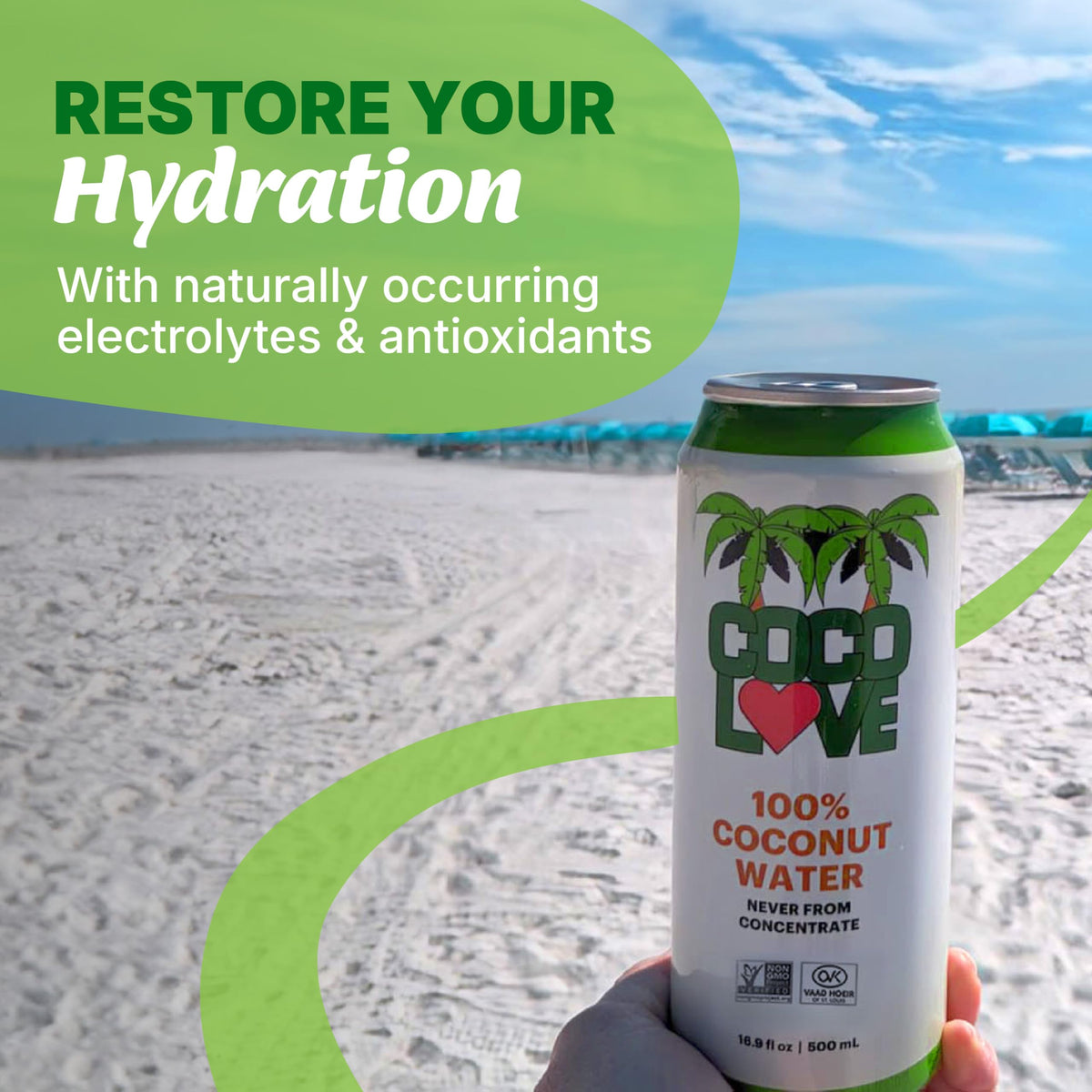 Coco Love 100% Coconut Water | 16.9 Fl Oz Can Pack of 12