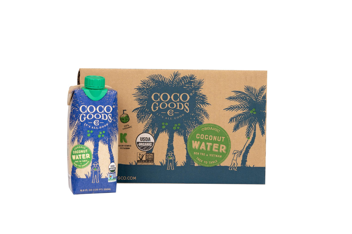 COCOGOODSCO 100% Organic Coconut Water – Single-Origin Ben Tre, No Added Sugar, Never From Concentrate, Electrolytes, 16.9 fl oz (12 Pack)