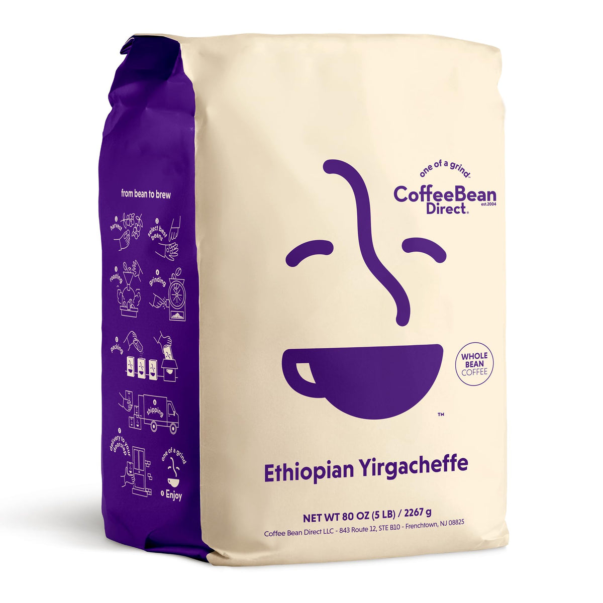 Coffee Bean Direct Ethiopian Yirgacheffe – Light Roast, Whole Bean, 5 lb