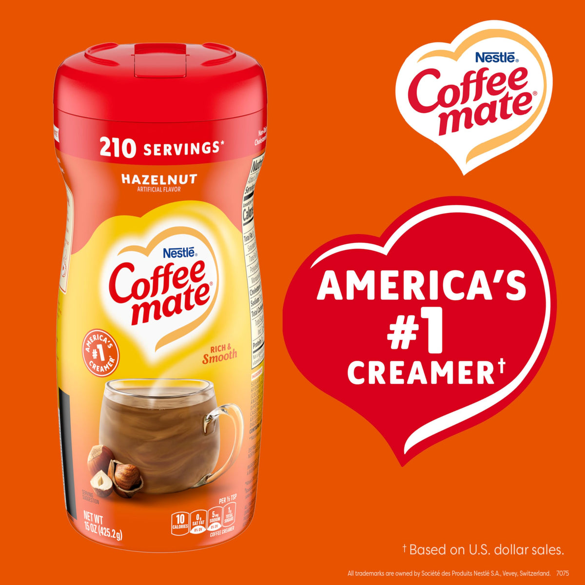 Coffee Mate Hazelnut Non-Dairy Powder Creamer, 15 oz Canister — Pack of 12