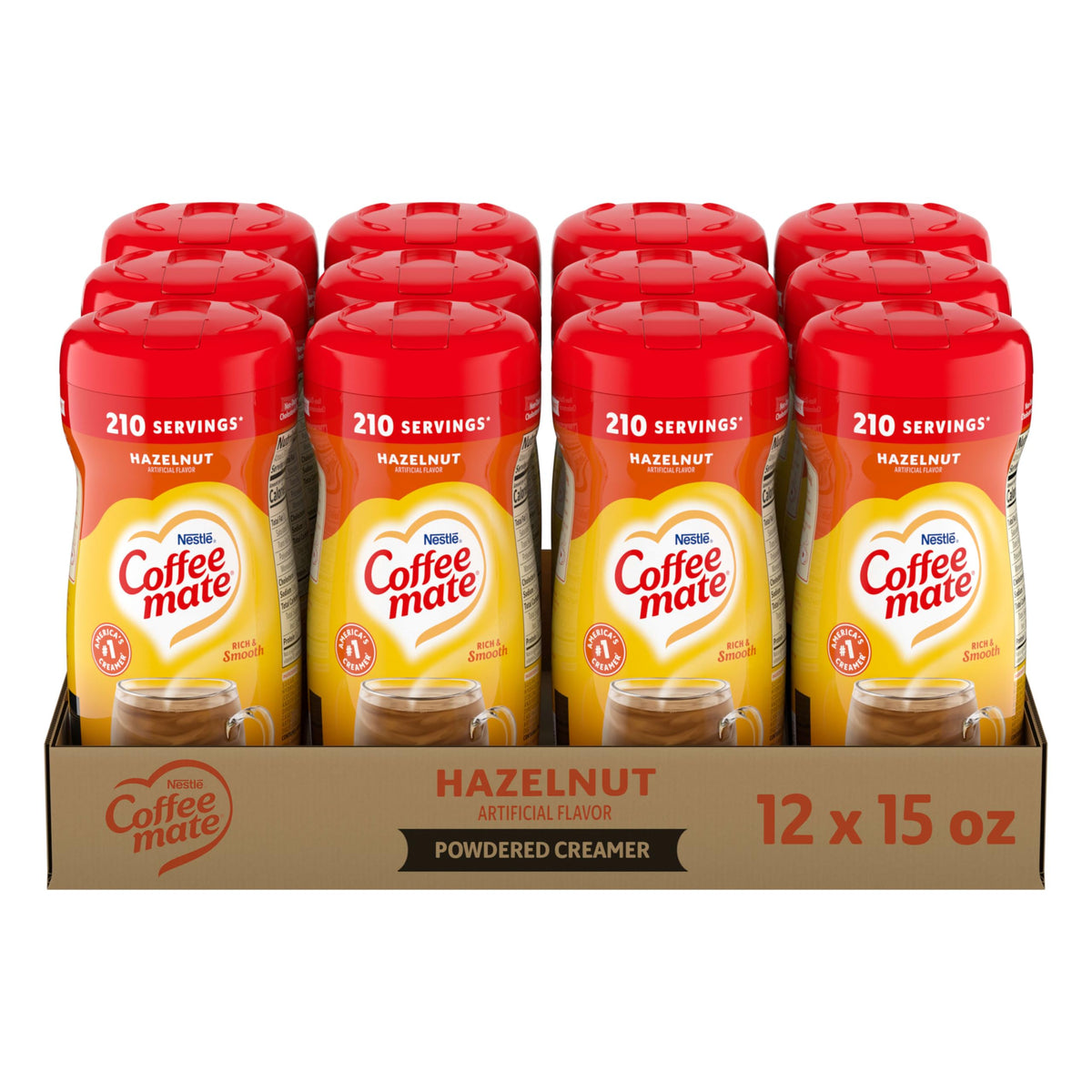 Coffee Mate Hazelnut Non-Dairy Powder Creamer, 15 oz Canister — Pack of 12