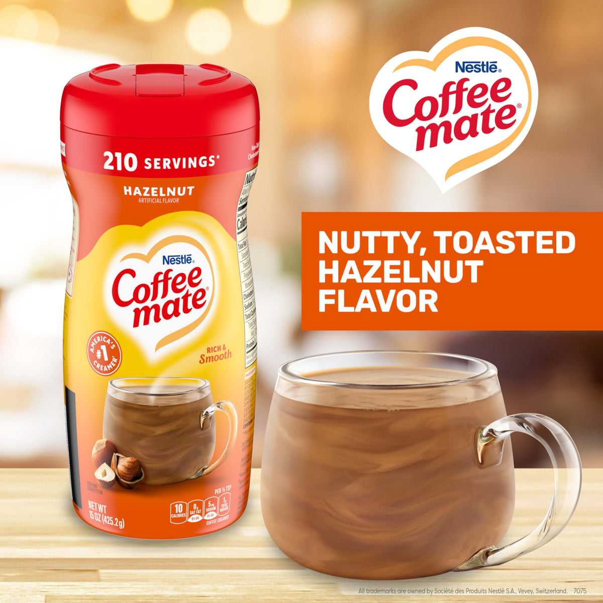 Coffee Mate Hazelnut Non-Dairy Powder Creamer, 15 oz Canister — Pack of 12
