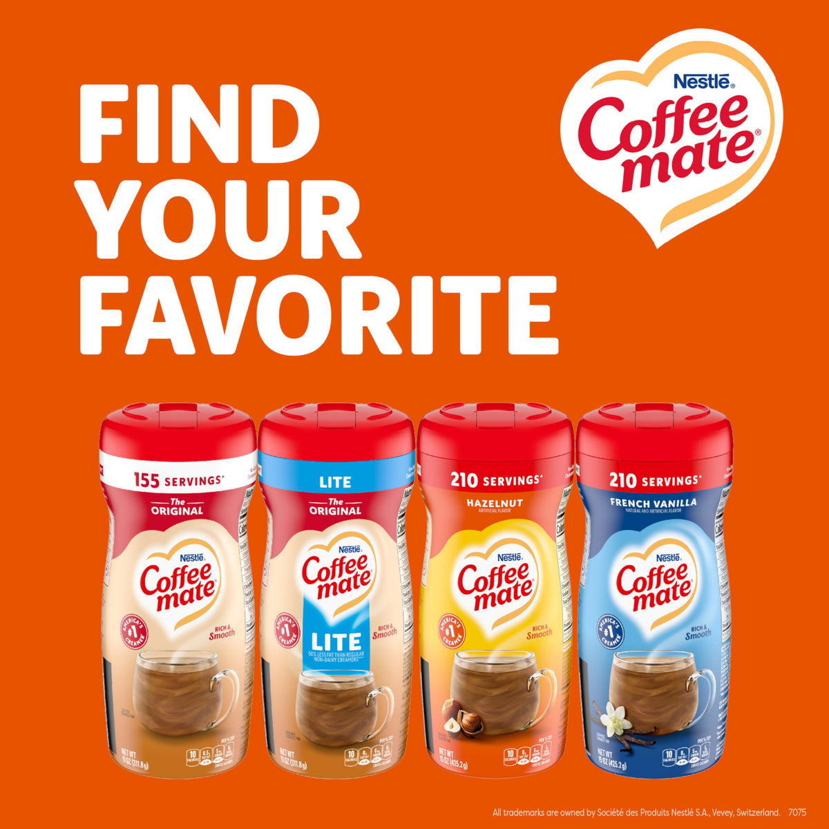 Coffee Mate Hazelnut Non-Dairy Powder Creamer, 15 oz Canister — Pack of 12