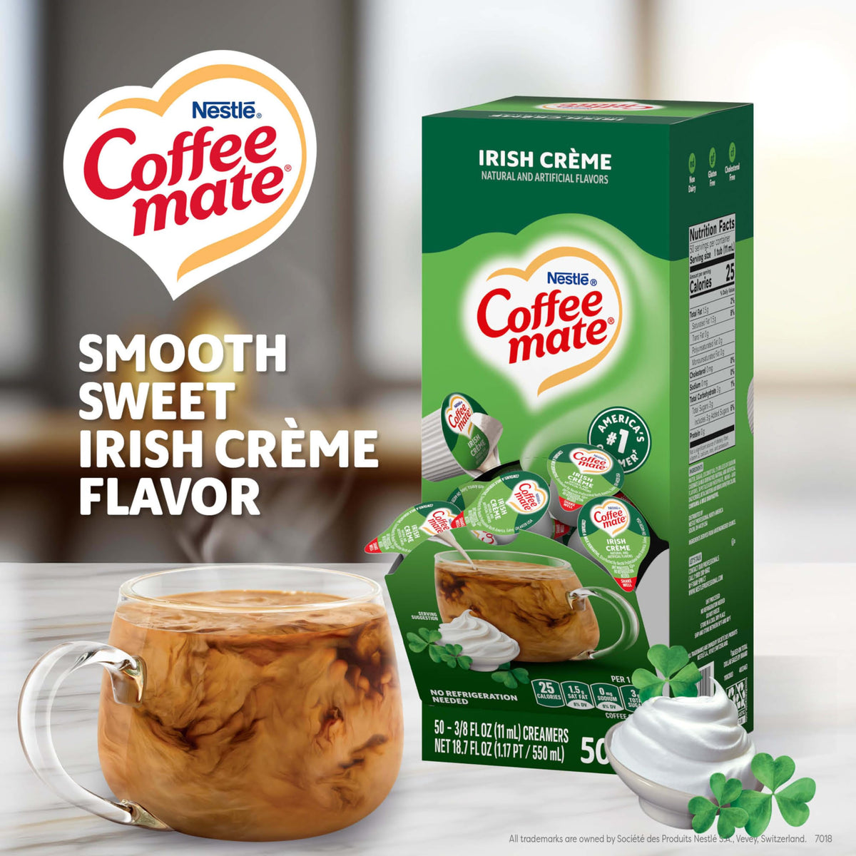Coffee Mate Irish Creme Liquid Creamer Singles – Non-Dairy, Shelf-Stable, 0.375 fl oz (Pack of 200)
