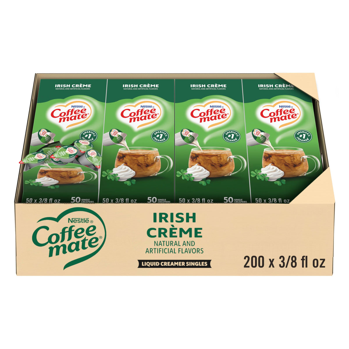 Coffee Mate Irish Creme Liquid Creamer Singles – Non-Dairy, Shelf-Stable, 0.375 fl oz (Pack of 200)