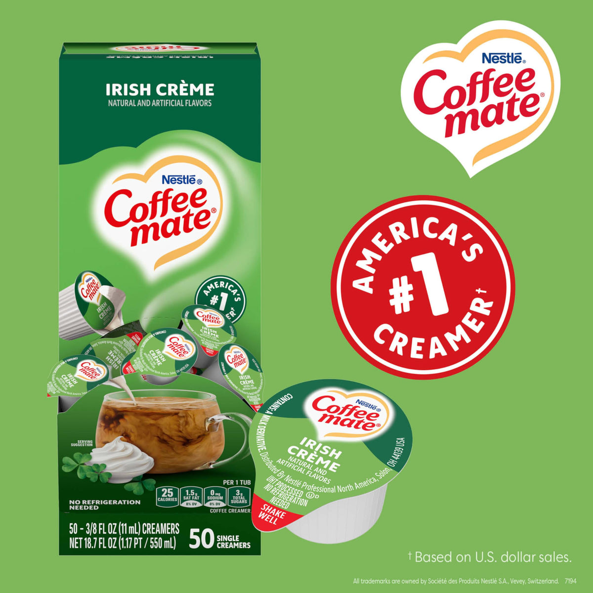 Coffee Mate Irish Creme Liquid Creamer Singles – Non-Dairy, Shelf-Stable, 0.375 fl oz (Pack of 200)