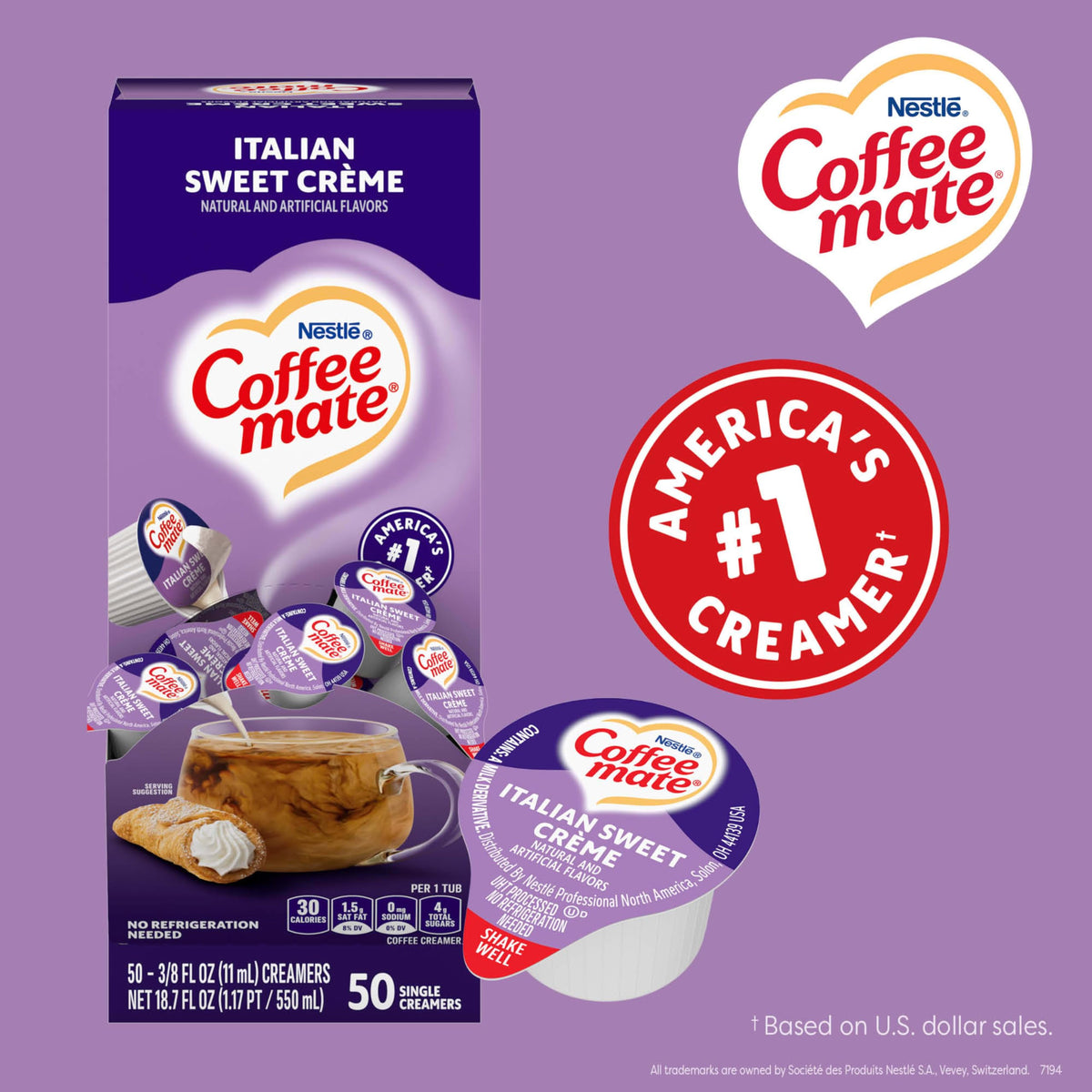 Coffee mate Italian Sweet Creme Liquid Creamer Singles – Non-Dairy, Shelf-Stable, Pack of 200
