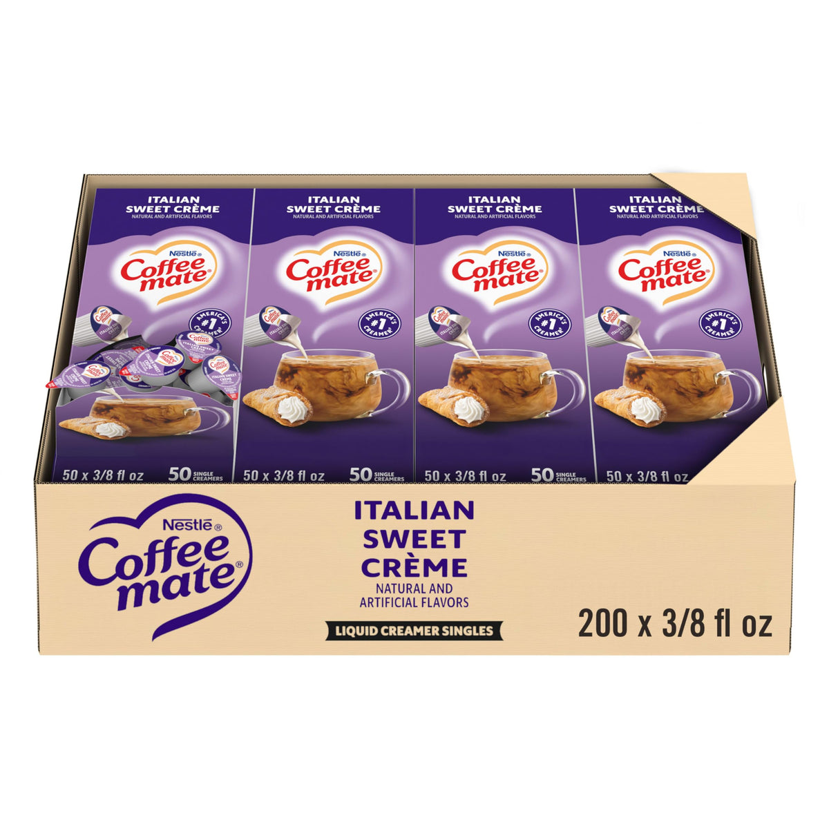 Coffee mate Italian Sweet Creme Liquid Creamer Singles – Non-Dairy, Shelf-Stable, Pack of 200