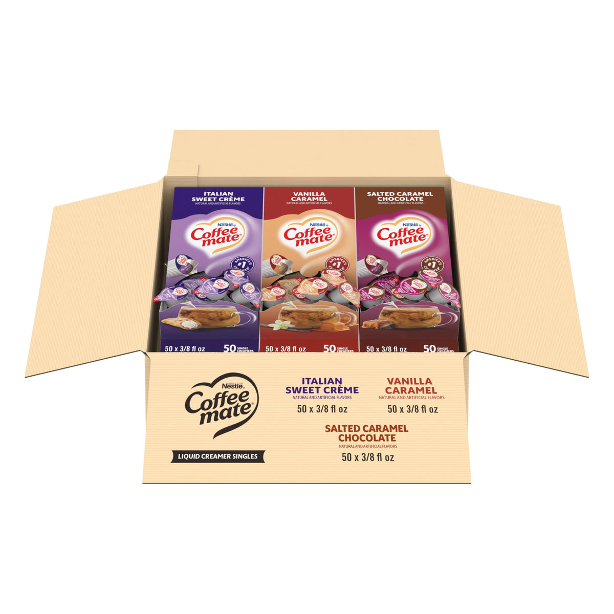 Coffee mate Creamer Singles Variety Pack: Italian Sweet Creme, Salted Caramel Chocolate, Vanilla Caramel (Non-Dairy, Shelf-Stable)