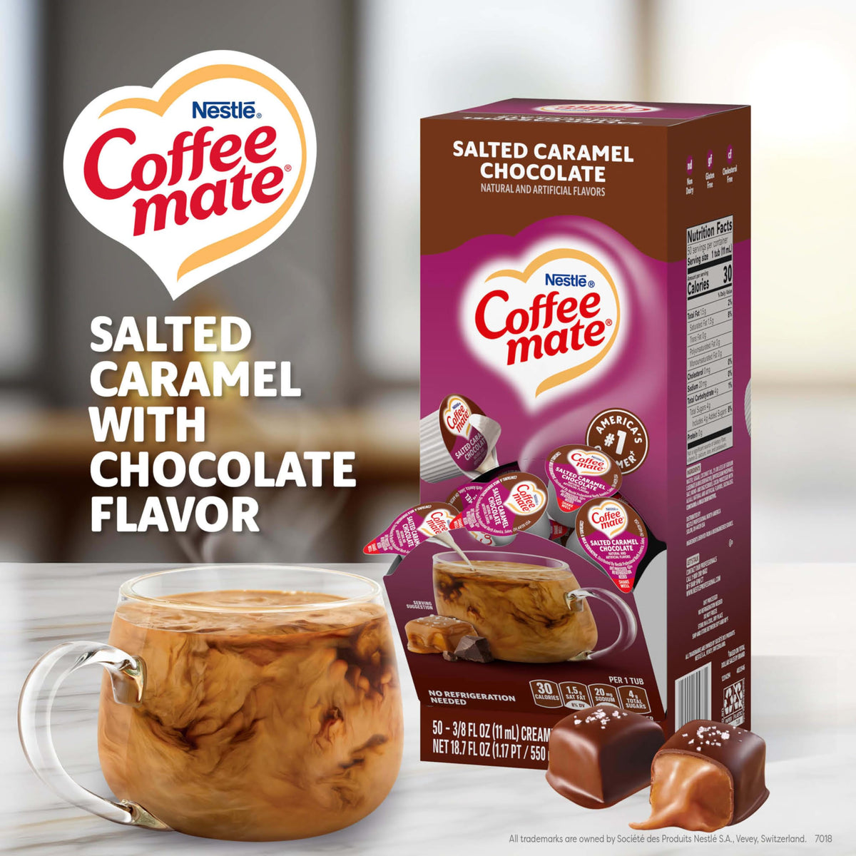 Coffee Mate Salted Caramel Chocolate Liquid Creamer Singles – Non-Dairy, Shelf-Stable, No Refrigeration, Pack of 200
