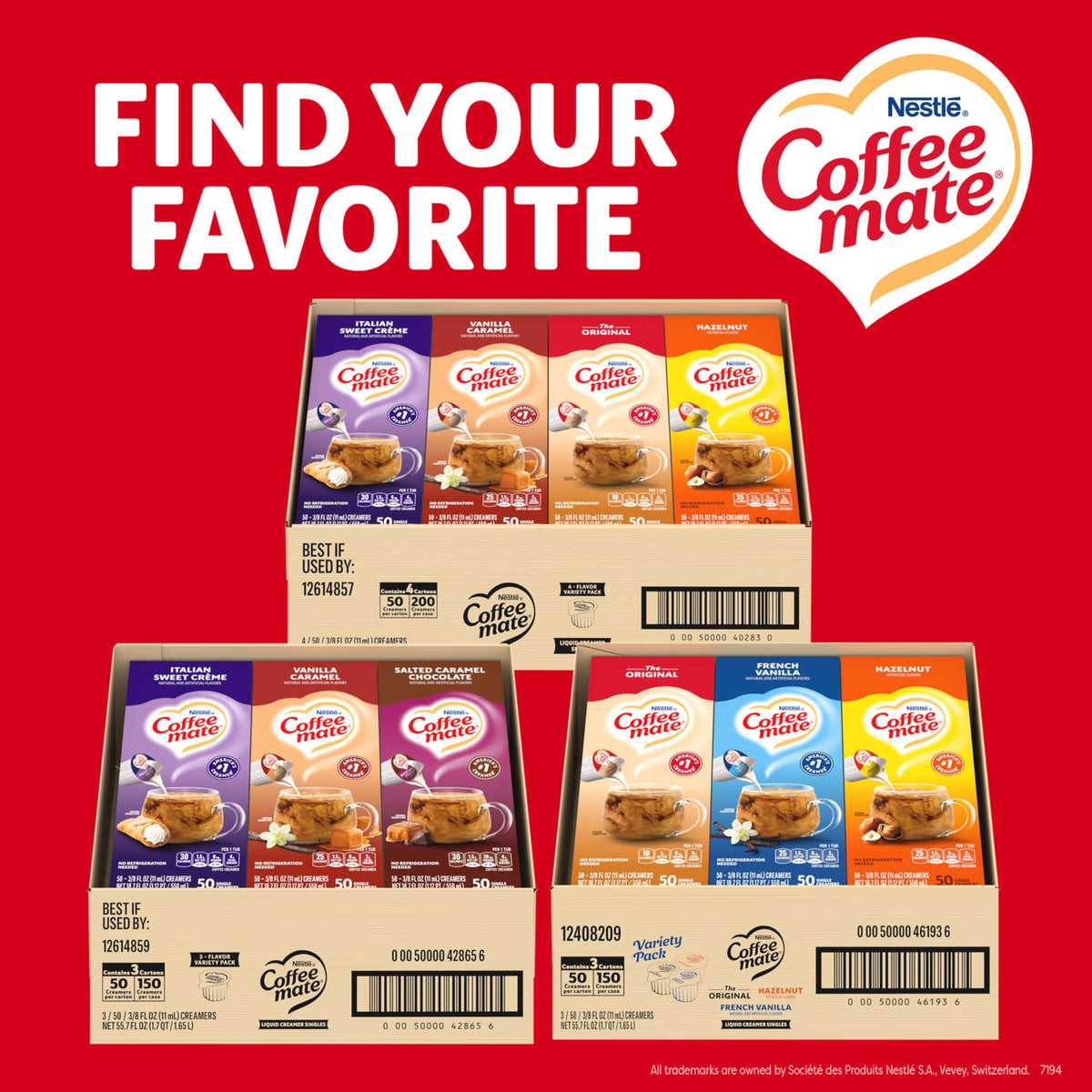 Coffee mate Creamer Singles Variety Pack: Italian Sweet Creme, Salted Caramel Chocolate, Vanilla Caramel (Non-Dairy, Shelf-Stable)