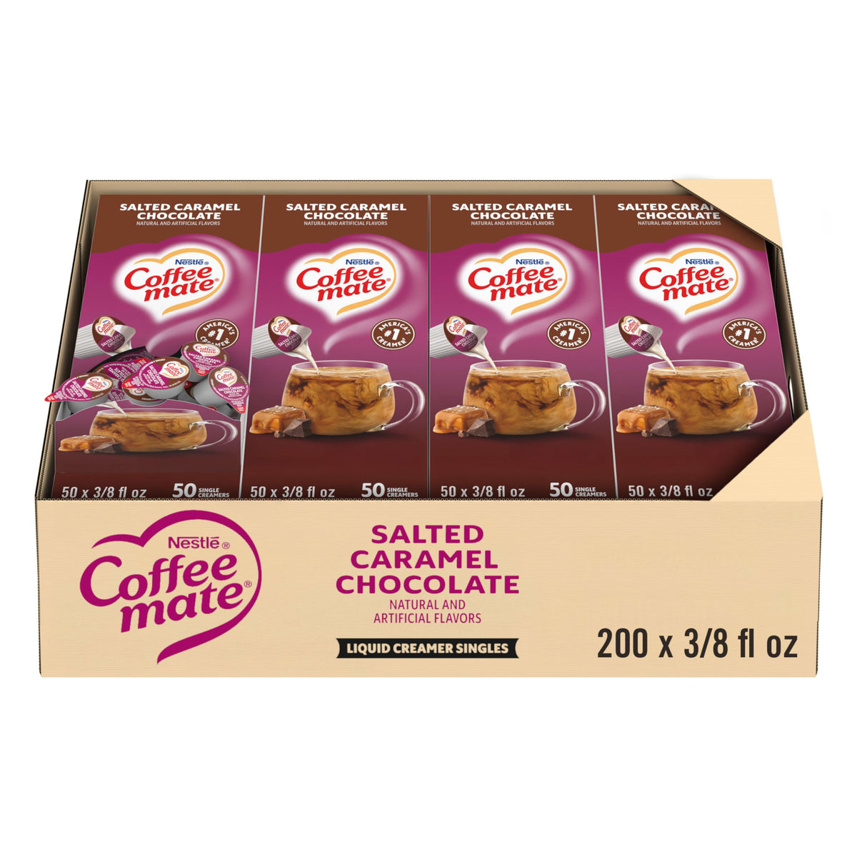 Coffee Mate Salted Caramel Chocolate Liquid Creamer Singles – Non-Dairy, Shelf-Stable, No Refrigeration, Pack of 200