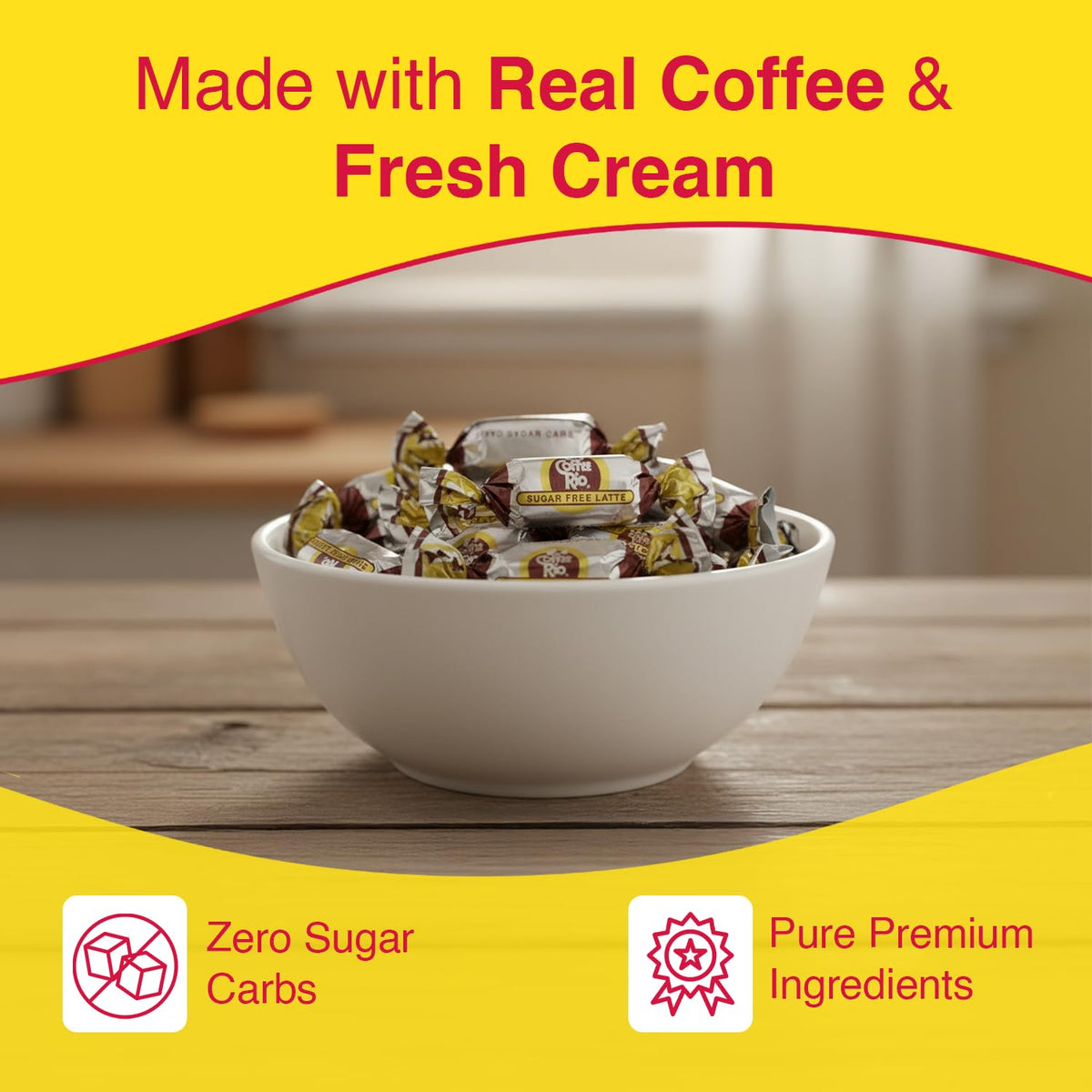 Coffee Rio Sugar-Free Latté Candy Bulk – 3 lb Kosher, Individually Wrapped