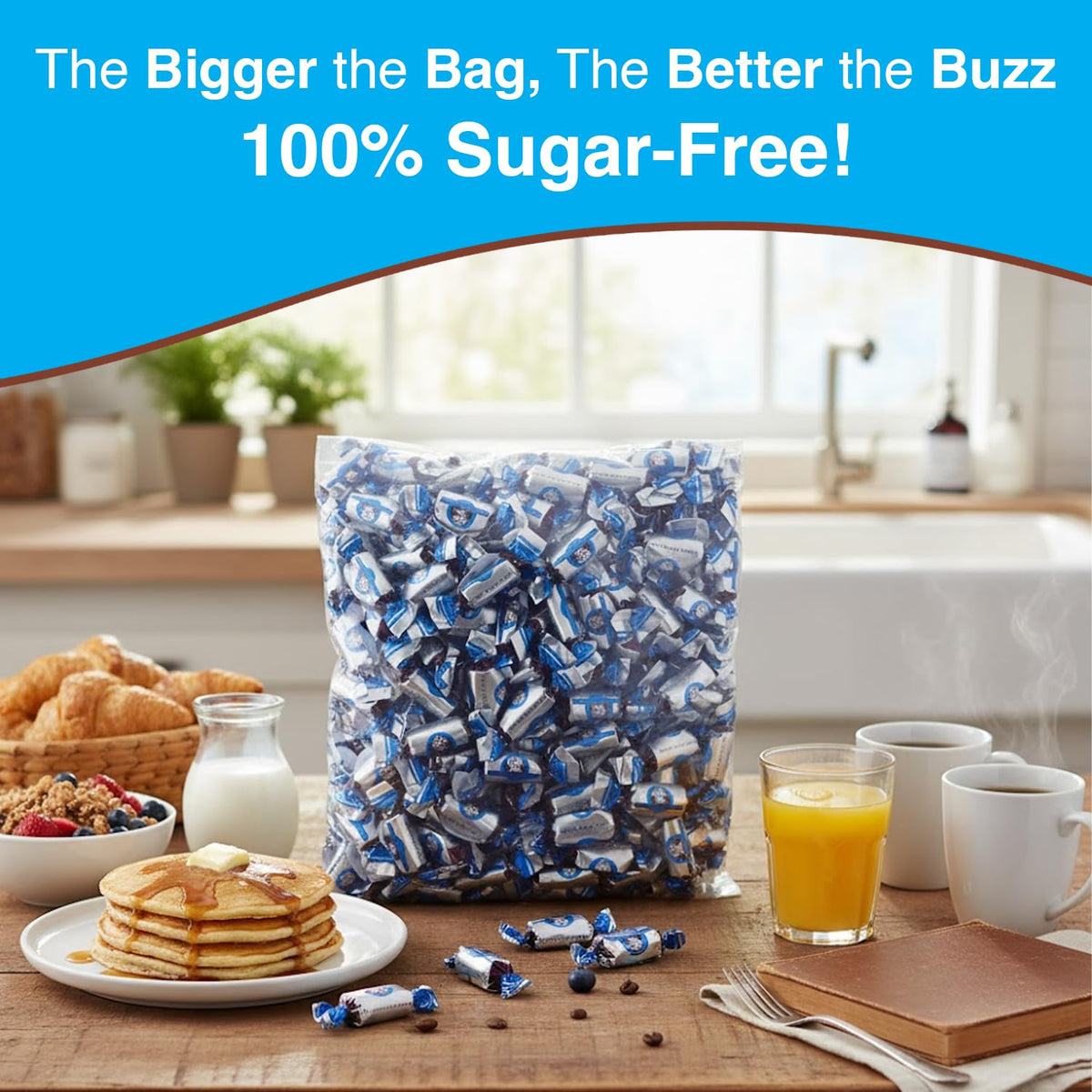 Coffee Rio Sugar Free Original Coffee Candy Bulk — 3 Pound Bag, Individually Wrapped, Kosher Certified