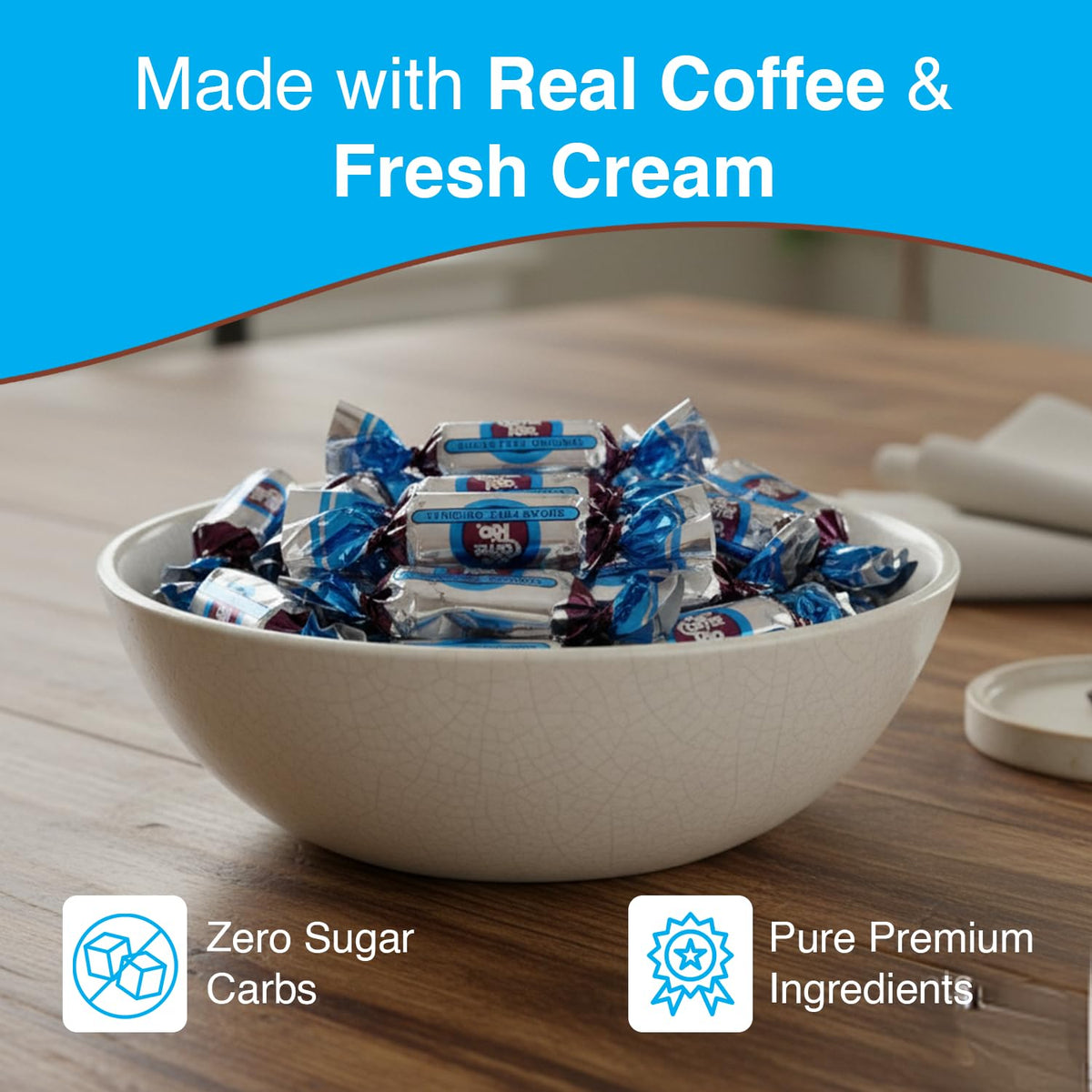 Coffee Rio Sugar Free Original Coffee Candy Bulk — 3 Pound Bag, Individually Wrapped, Kosher Certified