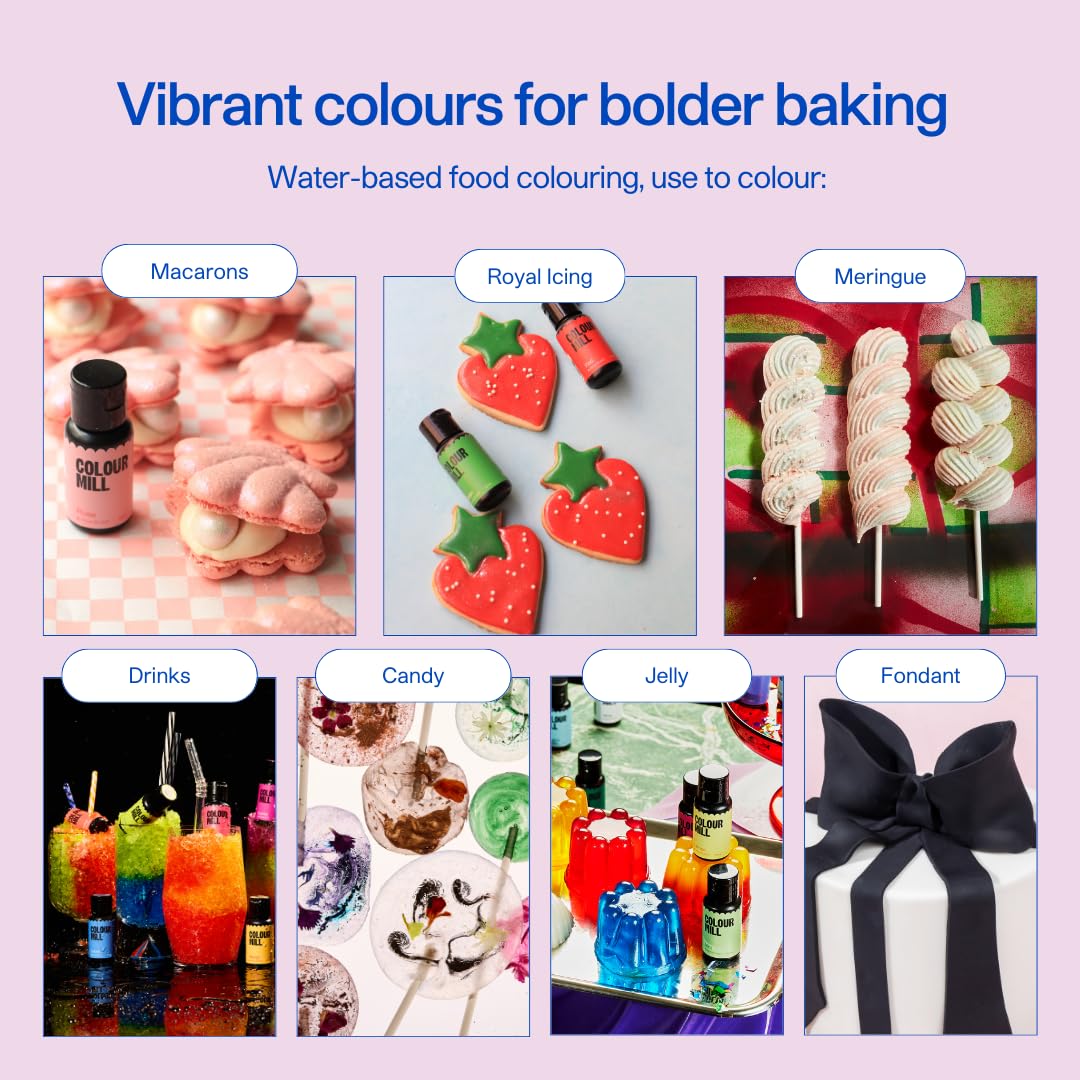 Colour Mill Botanical Pack Aqua Blend: Water-Based Food Coloring Set (Dusk, Latte, Lilac, Olive, Rose & Sage) – 6 x 20ml