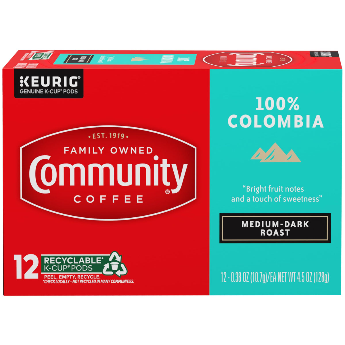 Community Coffee 100% Colombia Pods – Medium-Dark Roast, Keurig 2.0 Compatible (12-Count, Pack of 6)