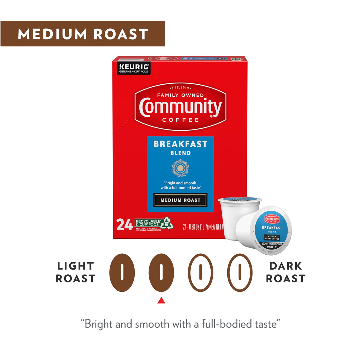 Community Coffee Breakfast Blend Pods – 60-Count K-Cup Compatible Medium Roast