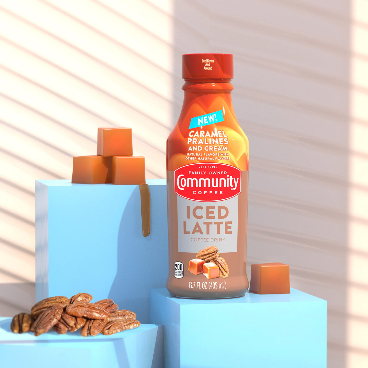 Community Coffee Caramel Pralines and Cream Iced Latte — Ready-To-Drink, 13.7 oz Bottle (Pack of 12)