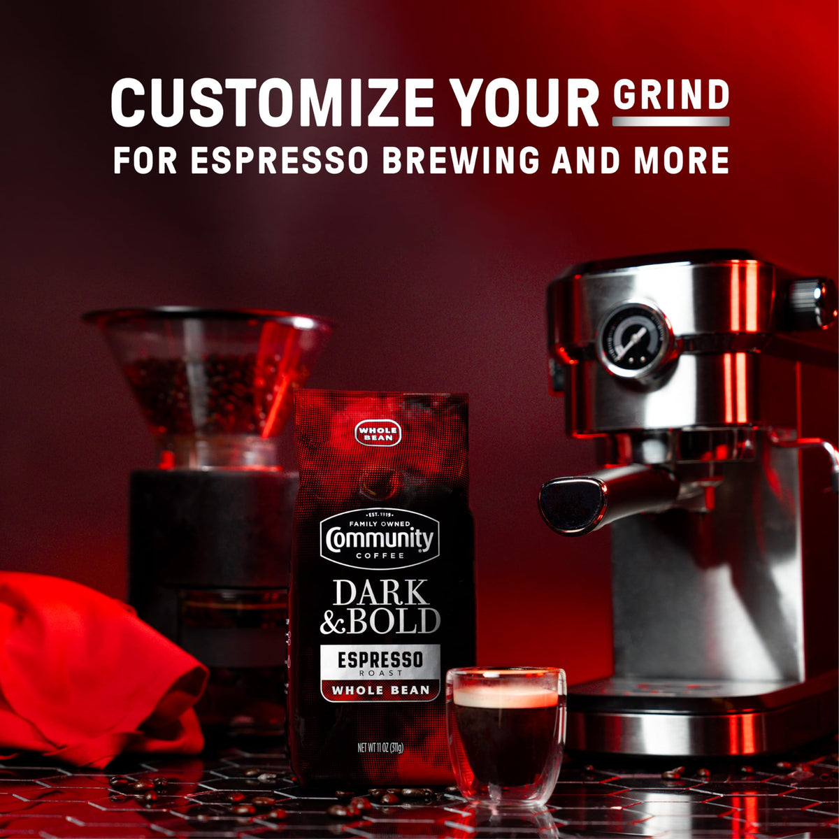 Community Coffee Dark & Bold Espresso Blend - Dark Roast Whole Bean, 11 oz (Pack of 6)