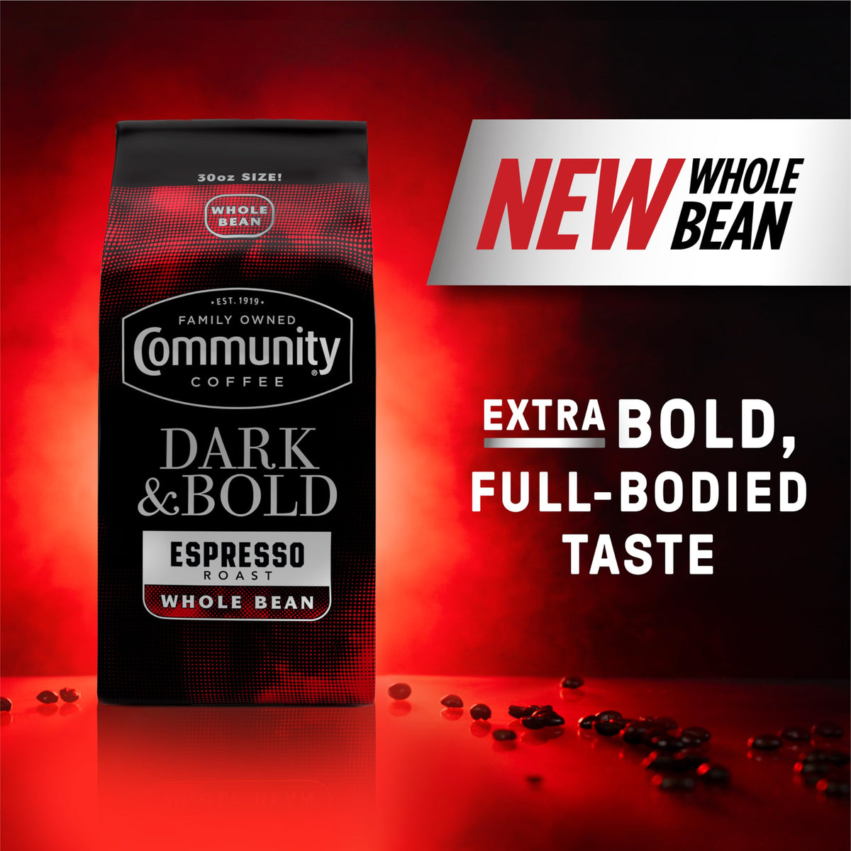 Community Coffee Dark & Bold Espresso Blend - Dark Roast Whole Bean, 11 oz (Pack of 6)