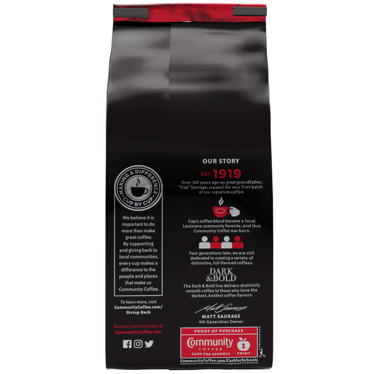 Community Coffee Dark & Bold Espresso Blend - Dark Roast Whole Bean, 11 oz (Pack of 6)