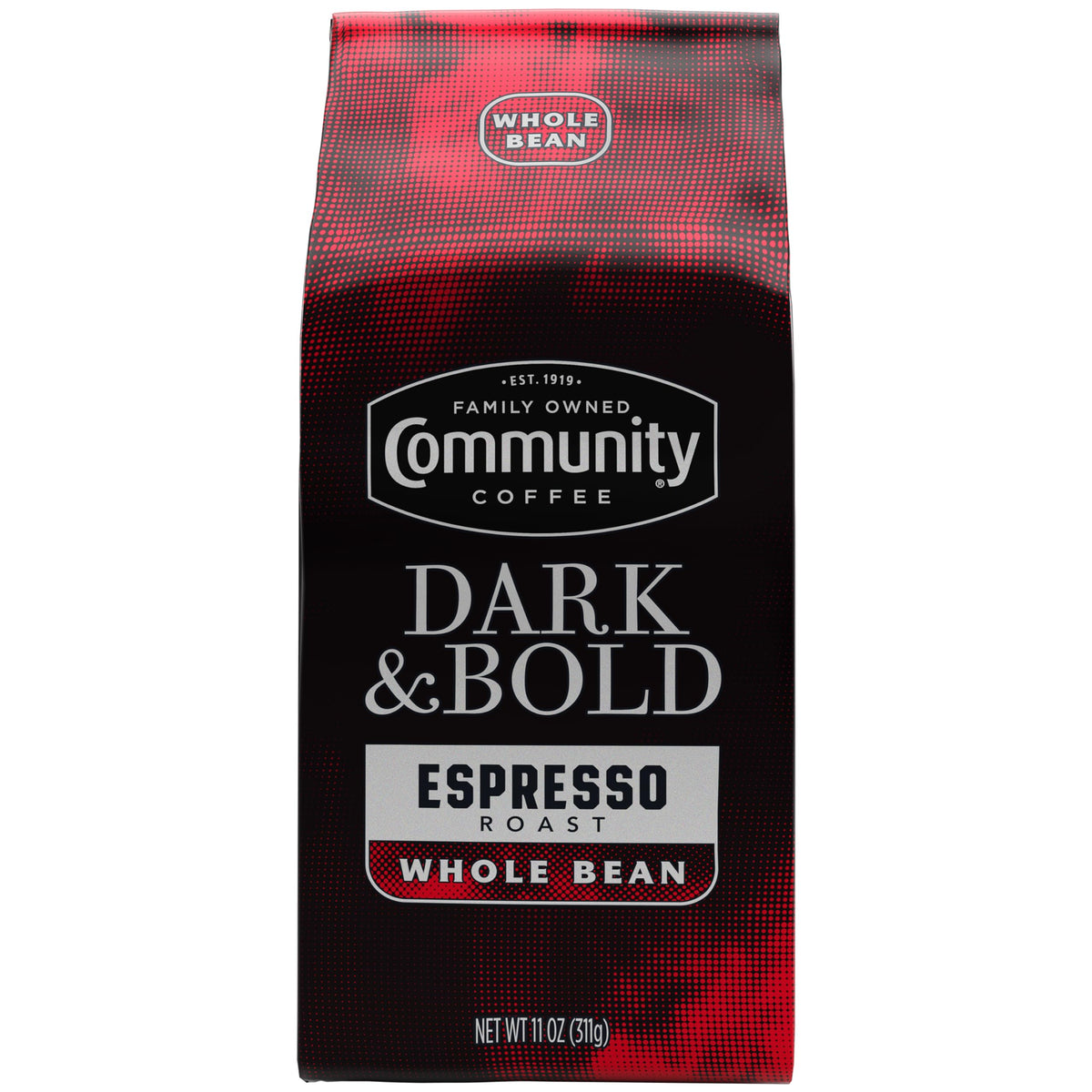 Community Coffee Dark & Bold Espresso Blend - Dark Roast Whole Bean, 11 oz (Pack of 6)