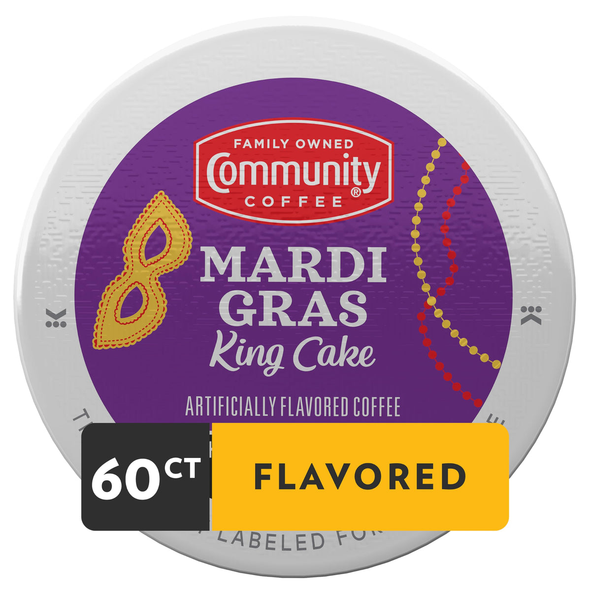 Community Coffee Mardi Gras King Cake Flavored Coffee Pods – 60 Keurig K-Cups, Medium Roast