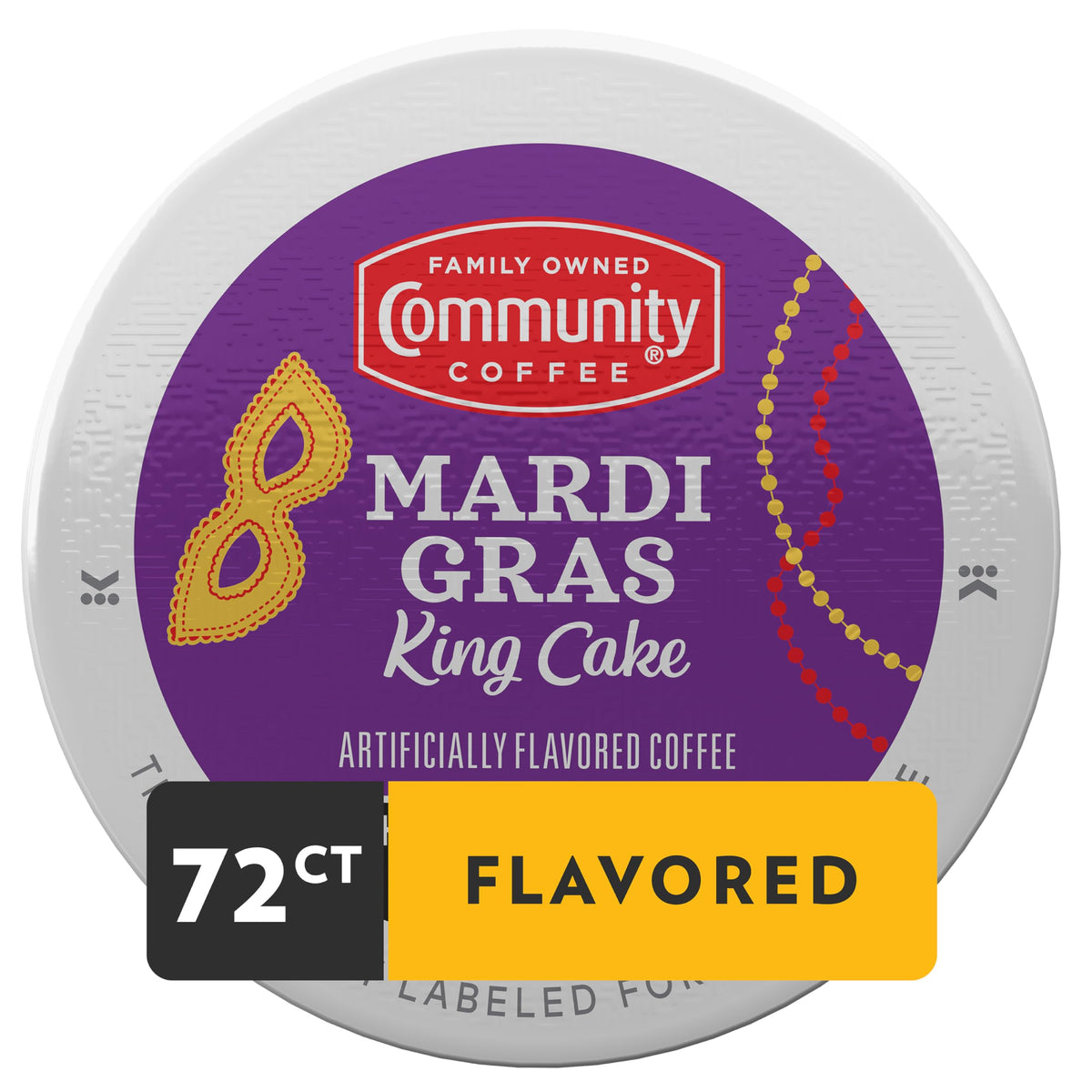Community Coffee Mardi Gras King Cake Flavored Coffee Pods – 72 Count, Medium Roast, Keurig Compatible (Pack of 6)