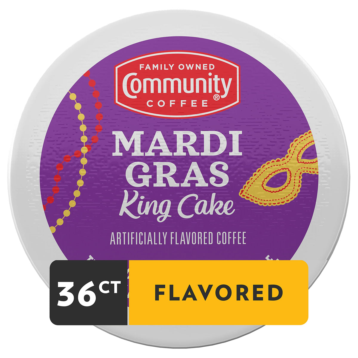 Community Coffee Mardi Gras King Cake Flavored K-Cups (36 ct, Pack of 3) – Medium Roast, Keurig 2.0 Compatible