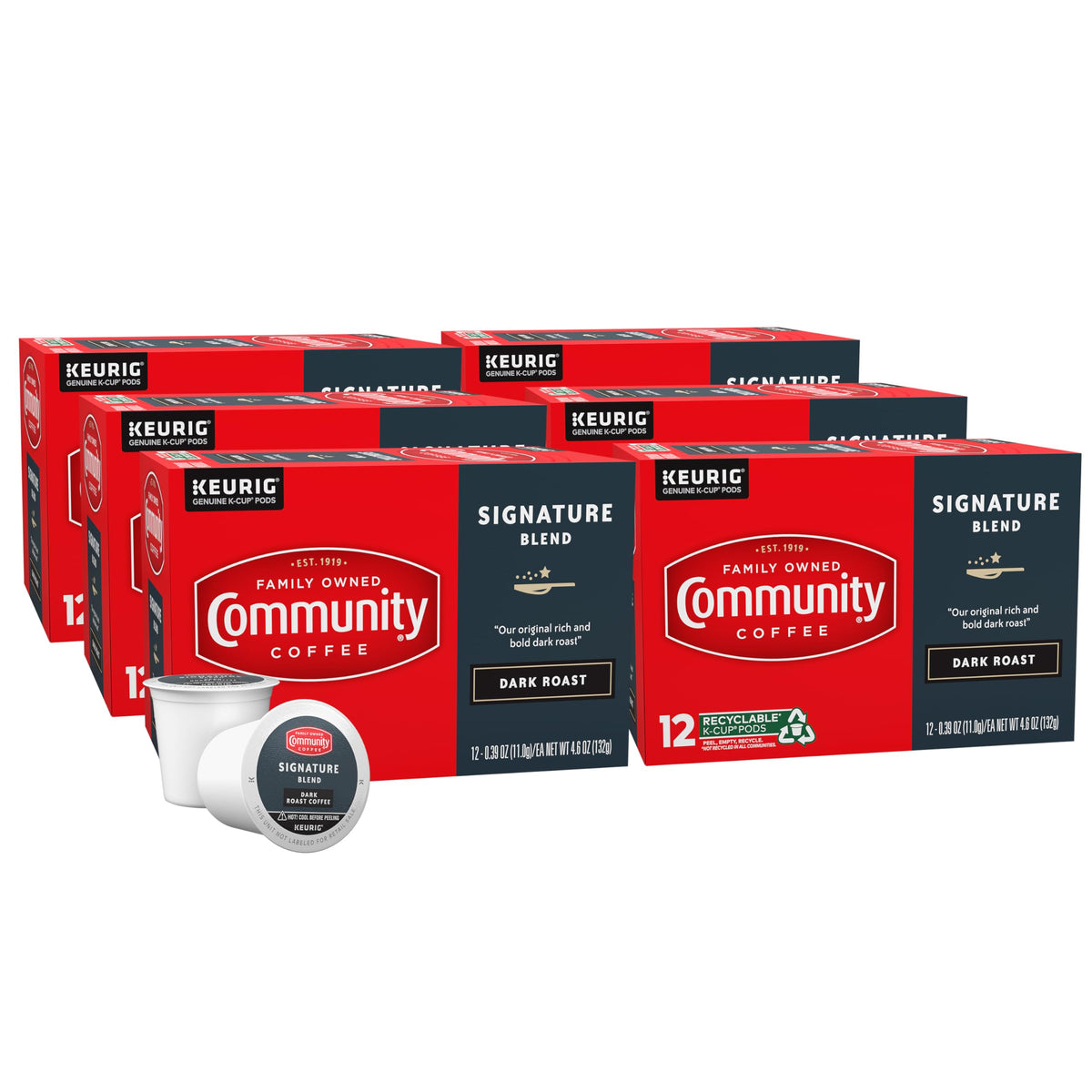 Community Coffee Signature Blend 72-Count Pods, Dark Roast, Keurig 2.0 Compatible | Pack of 6