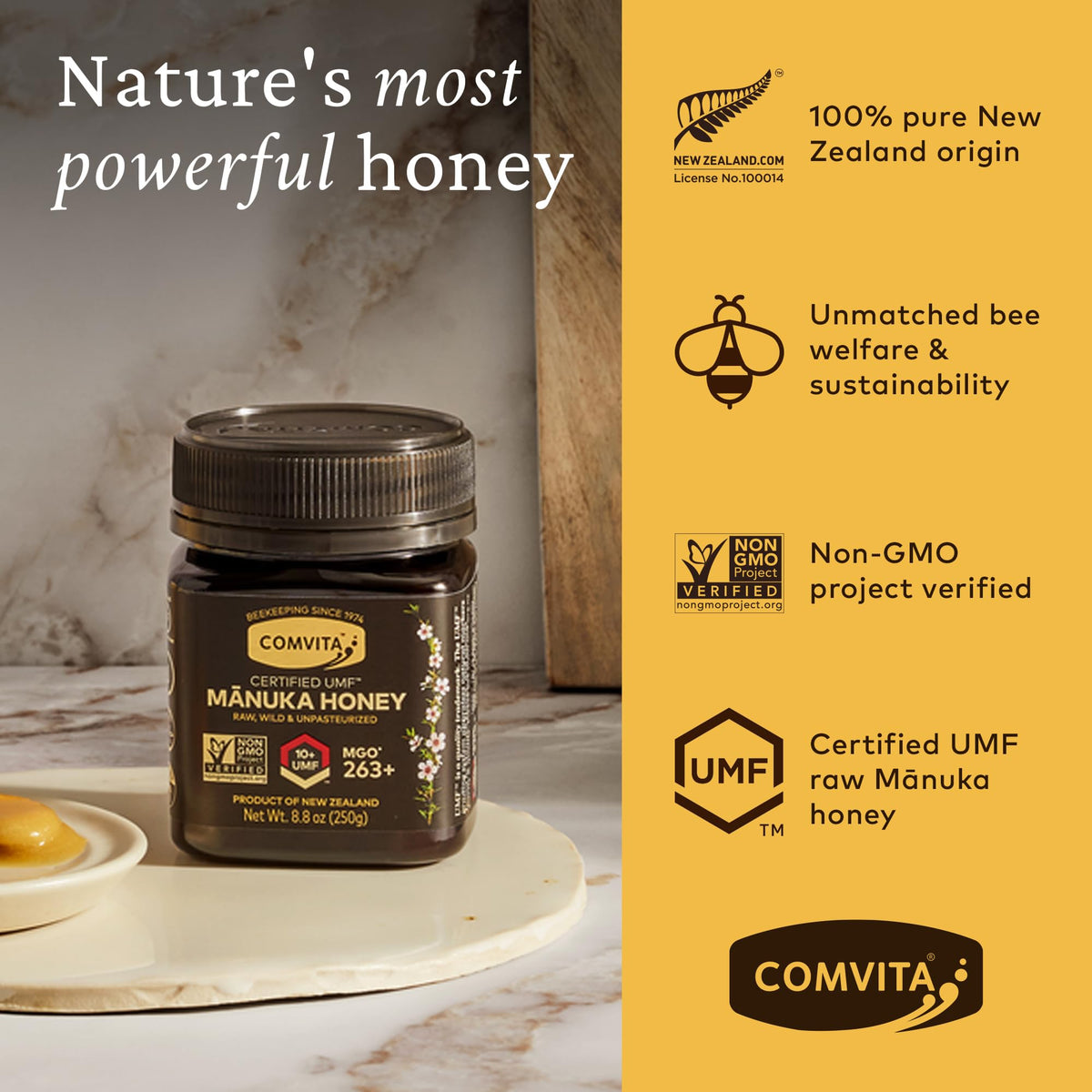 Comvita Manuka Honey UMF 10+ (MGO 263+) – Raw New Zealand Monofloral Honey, 250g