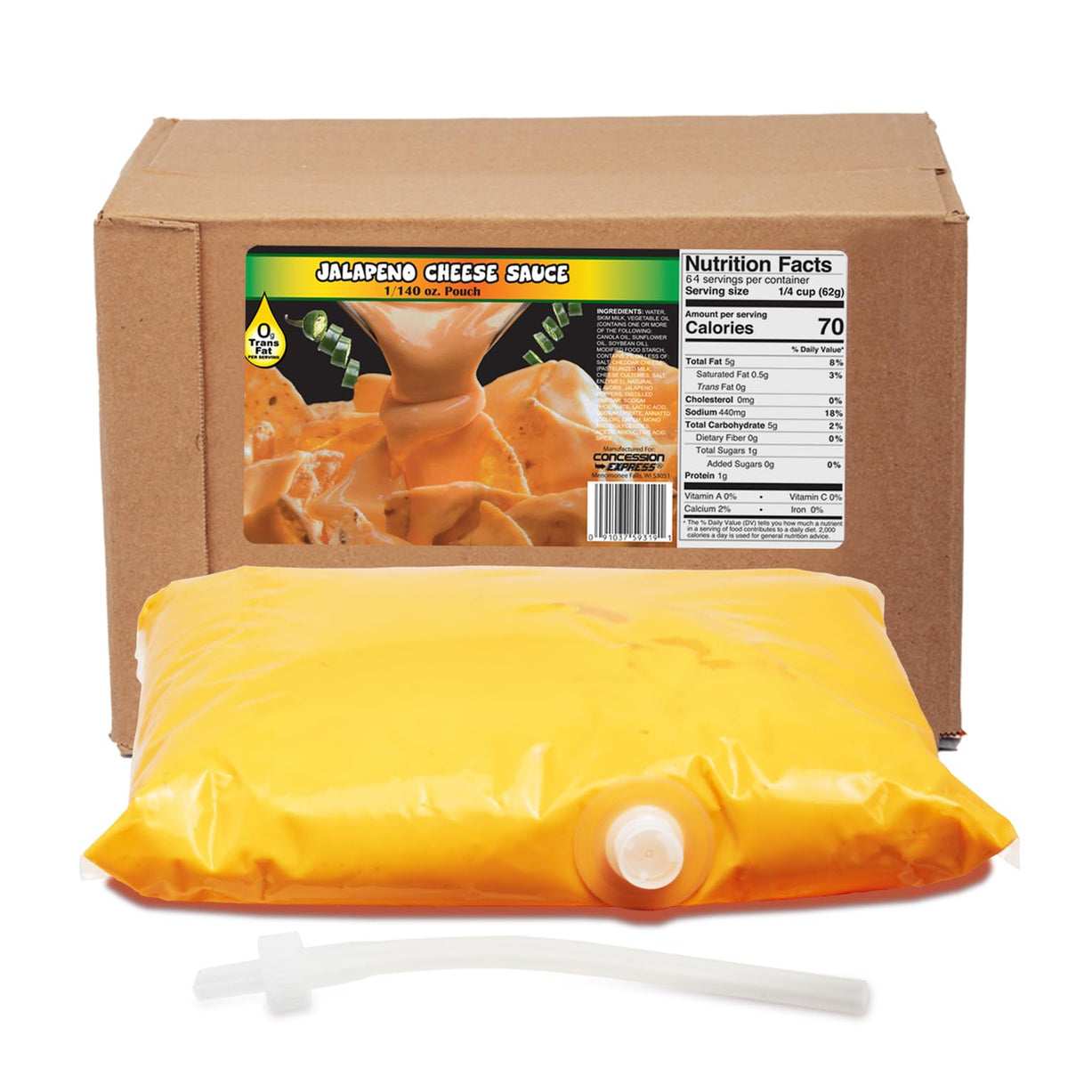 Concession Express El Nacho Grande Mild Jalapeño Cheese – 140 oz Bag for Gold Medal 5300/5301 Dispensers | Zero Trans Fat