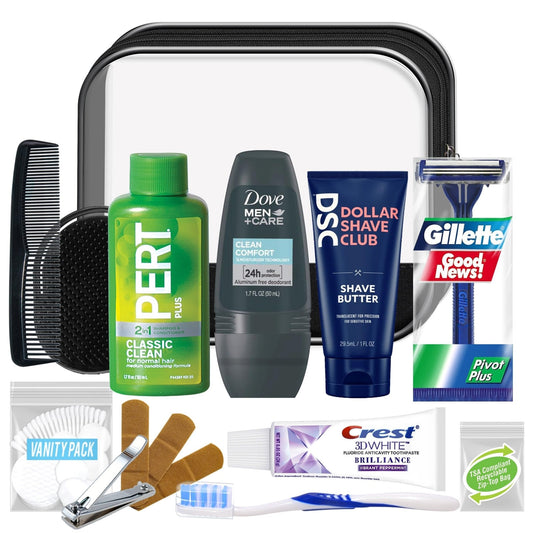 Convenience Kits International Men’s Super Deluxe, 16-Piece Kit with Travel Size TSA Compliant Essentials in Reusable Zippered Toiletry Bag