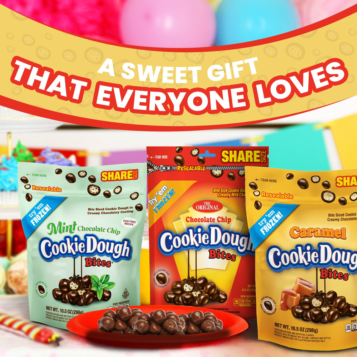 Cookie Dough Bites Variety Pack | 5 x 10.5 oz | Chocolate Chip, Birthday Cake, Caramel, Fudge Brownie, Mint