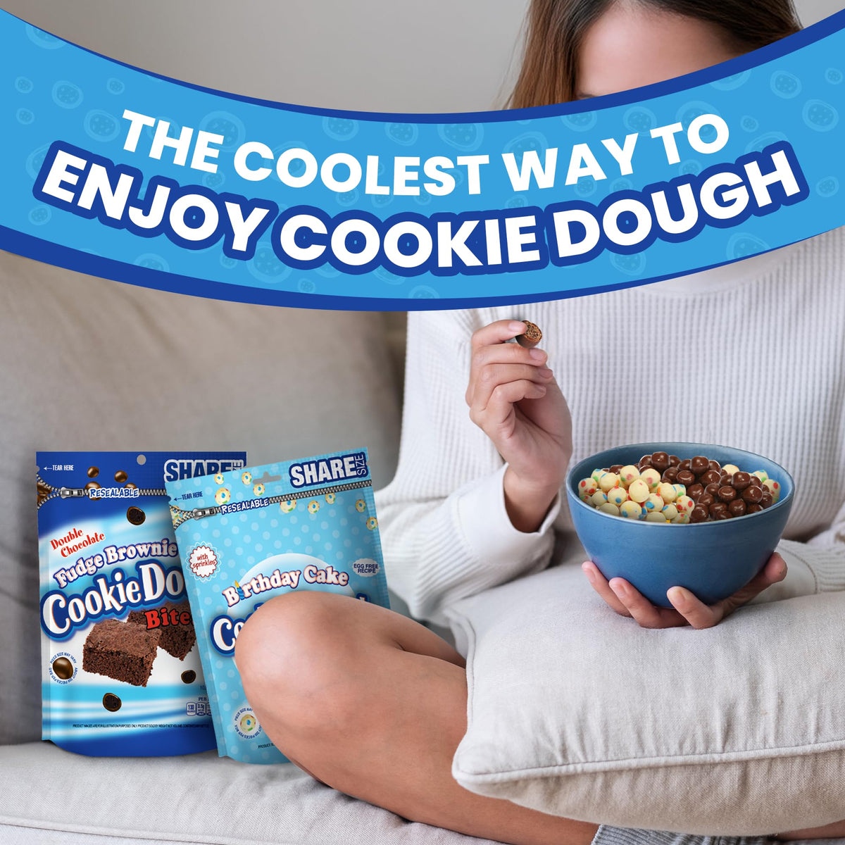 Cookie Dough Bites Variety Pack | 5 x 10.5 oz | Chocolate Chip, Birthday Cake, Caramel, Fudge Brownie, Mint