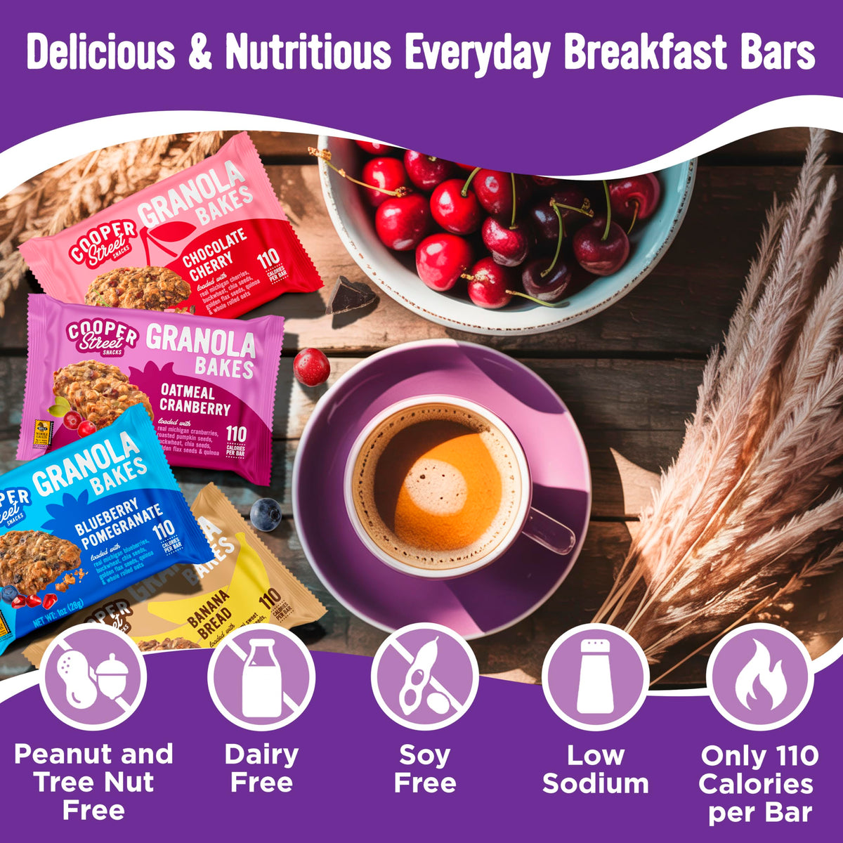 Cooper Street Granola Bakes - Soft Baked Oats, Seeds & Grains Bars | Nut & Dairy Free, Low Sodium, 24 Pack
