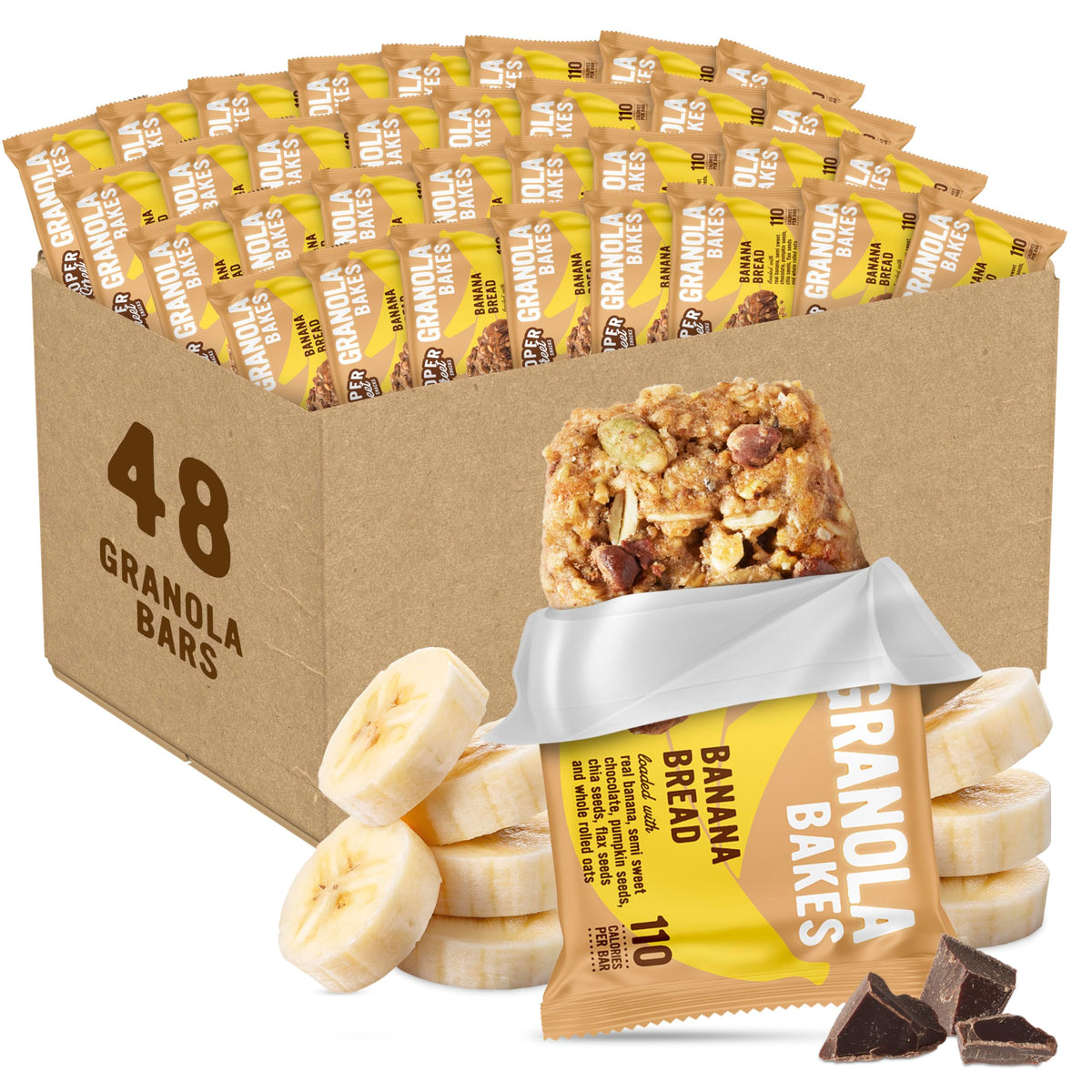 Cooper Street Granola Bakes – Soft Baked Banana Bread Bars, Nut-Free, 48 Pack