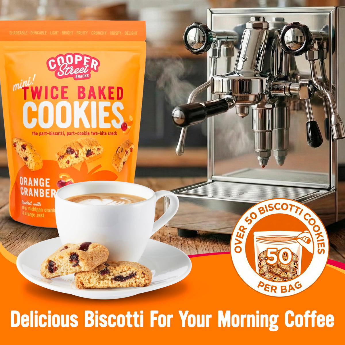 Cooper Street Twice-Baked Orange Cranberry Biscotti – 2 x 16 oz, Real Fruit, Dairy, Peanut & Soy Free