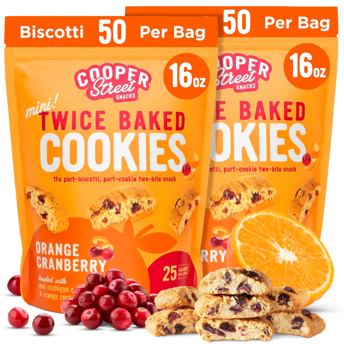 Cooper Street Twice-Baked Orange Cranberry Biscotti – 2 x 16 oz, Real Fruit, Dairy, Peanut & Soy Free