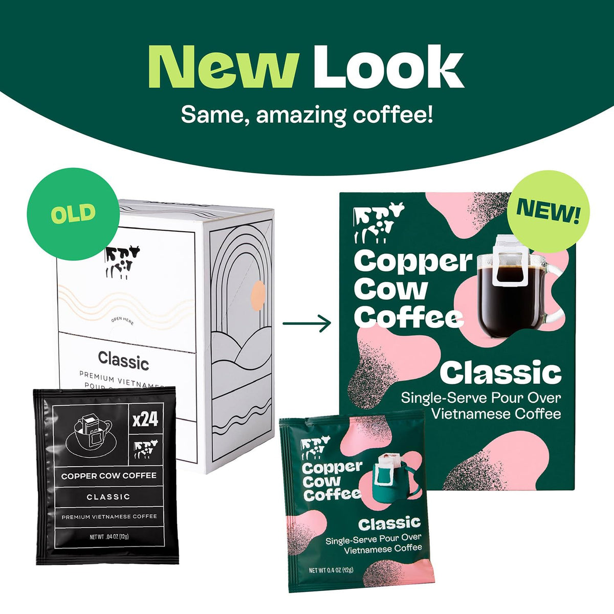 Copper Cow Coffee Pour Over Vietnamese Coffee Pouches + Sweetened Condensed Milk Creamers (8 Coffees & 8 Creamers) — No Refrigeration Needed, Travel Ready