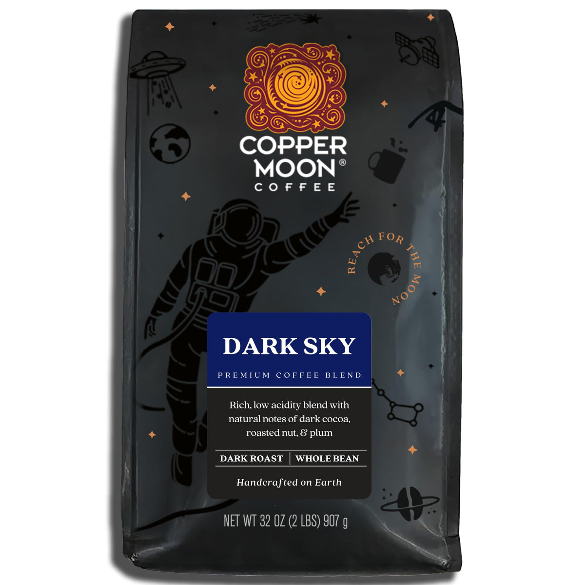 Copper Moon Dark Sky Blend - Dark Roast Whole Bean Coffee, 2 Lb